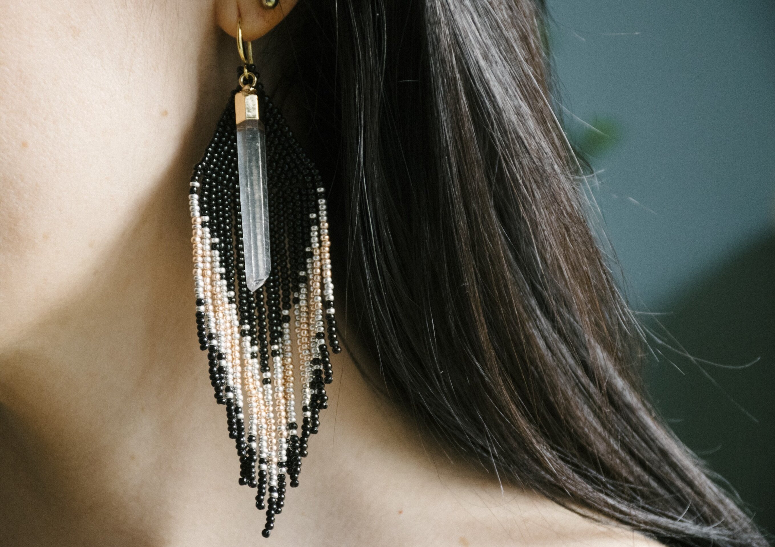 Pendientes de cuentas cristal roca - 2